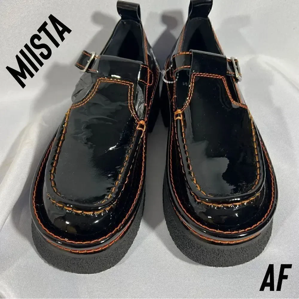 MIISTA CATHY PLATFORM MARY JANE LOAFERS BLACK PATENT LEATHER NEW SIZE 38